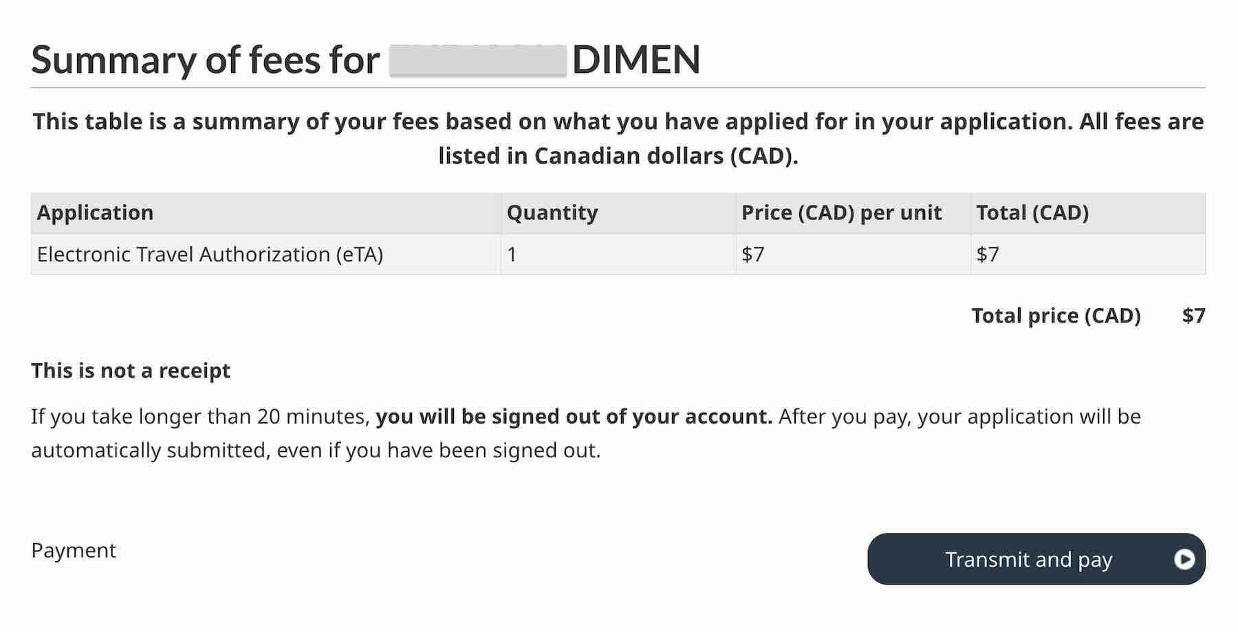 Canada eTA Payment