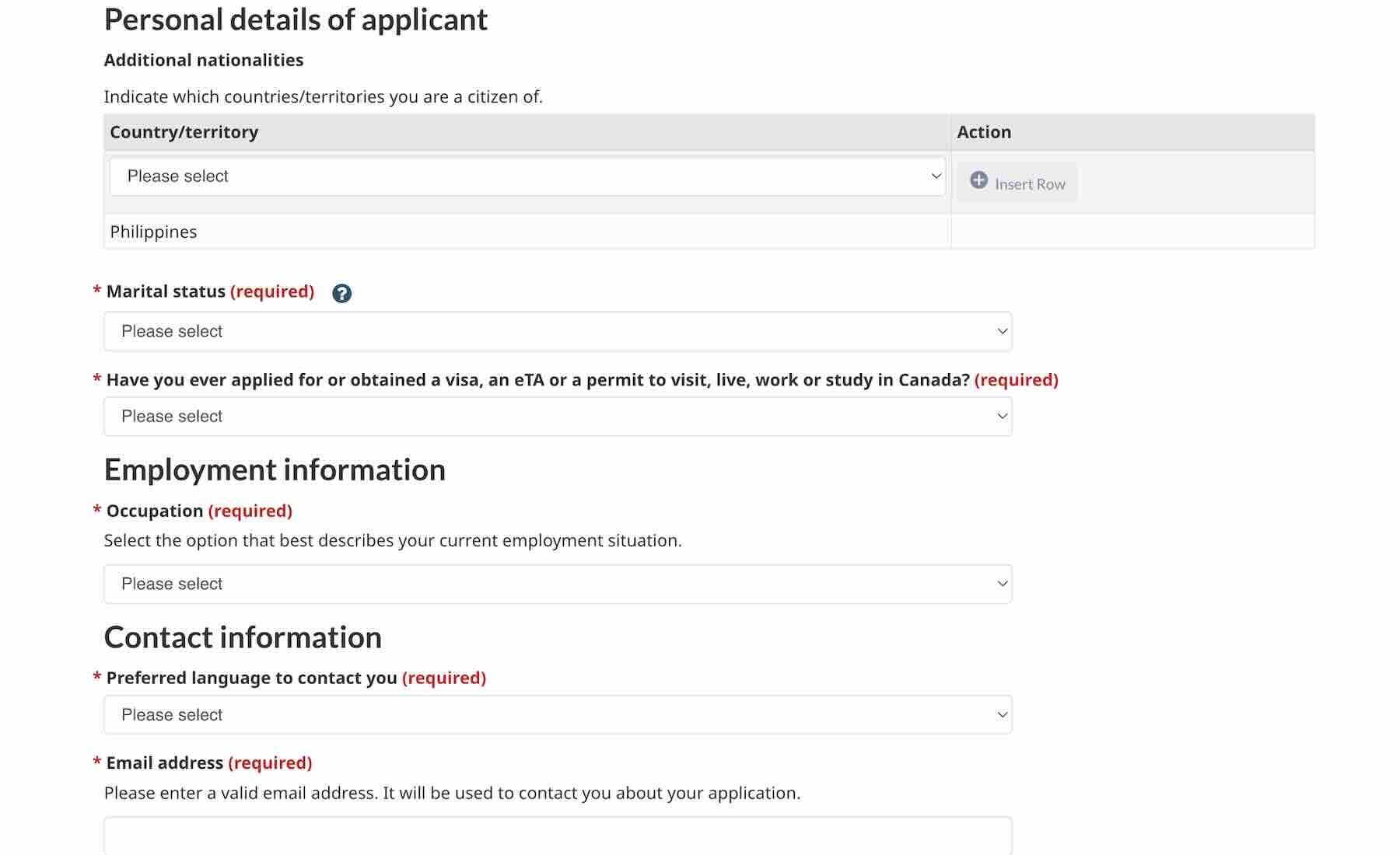 Canada eTA Personal Details