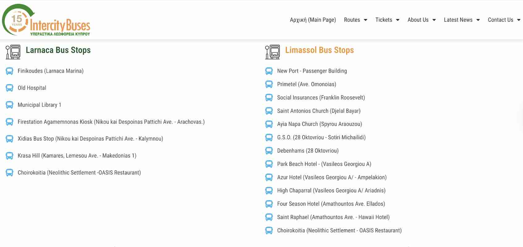 Cyprus InterCity Bus Stops