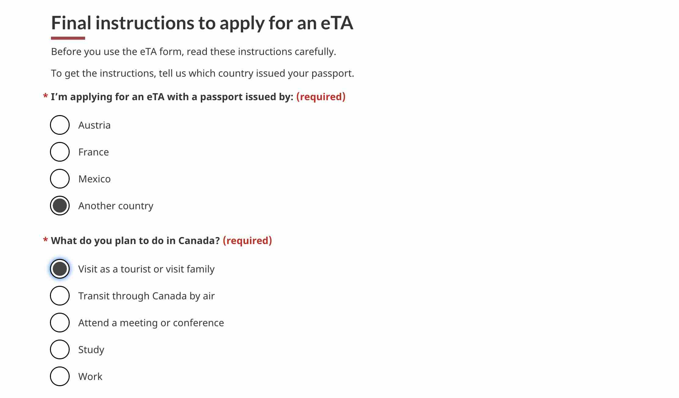 Canada eTA Application Eligibility