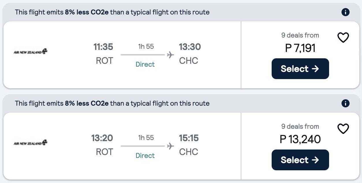 ROTORUA-CHRISTCHURCH Flights