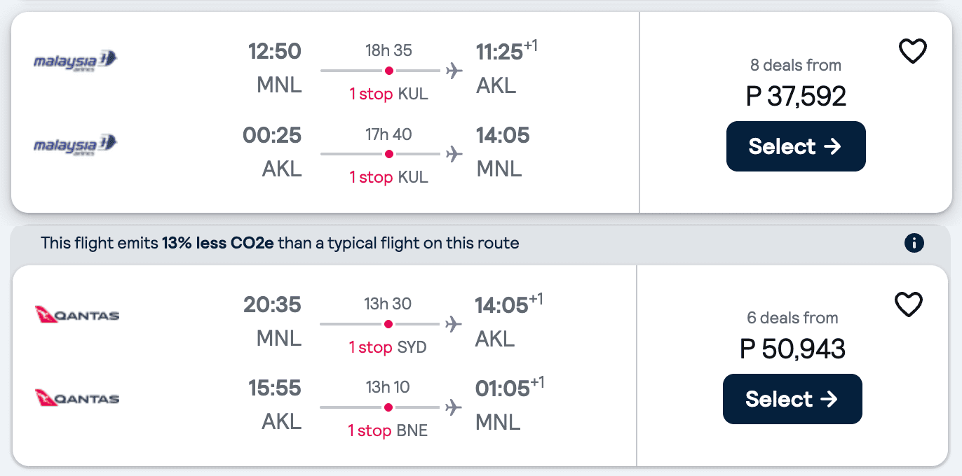 New Zealand Flights Off Peak