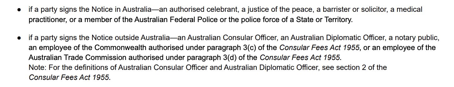 Notice of Intended Marriage NOIM Authorized Witness Australia